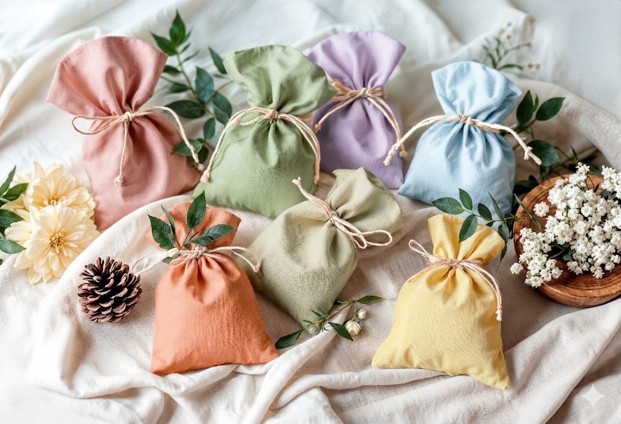 Colorful custom printed cotton drawstring bags